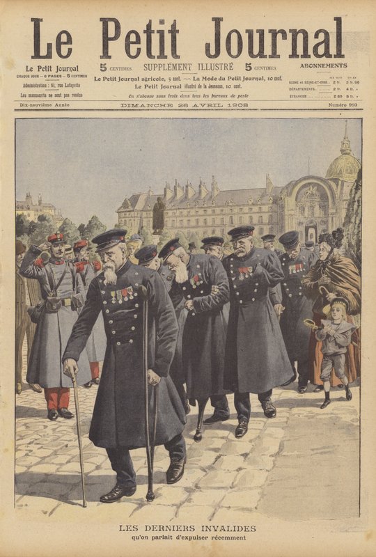 De siste krigsveteranene fra Hotel des Invalides, Paris (fargelitografi) av French School