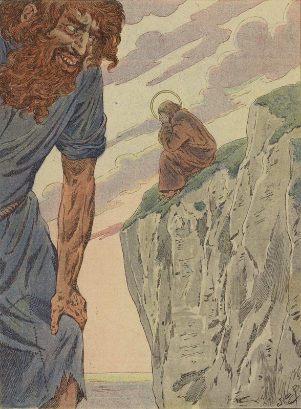 Legenden om St Lawrence and the Giant Finn (farge litho) av French School