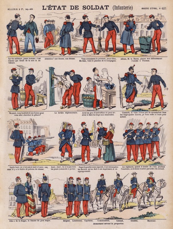 Livet til en fransk infanterisoldat (farge litho) av French School