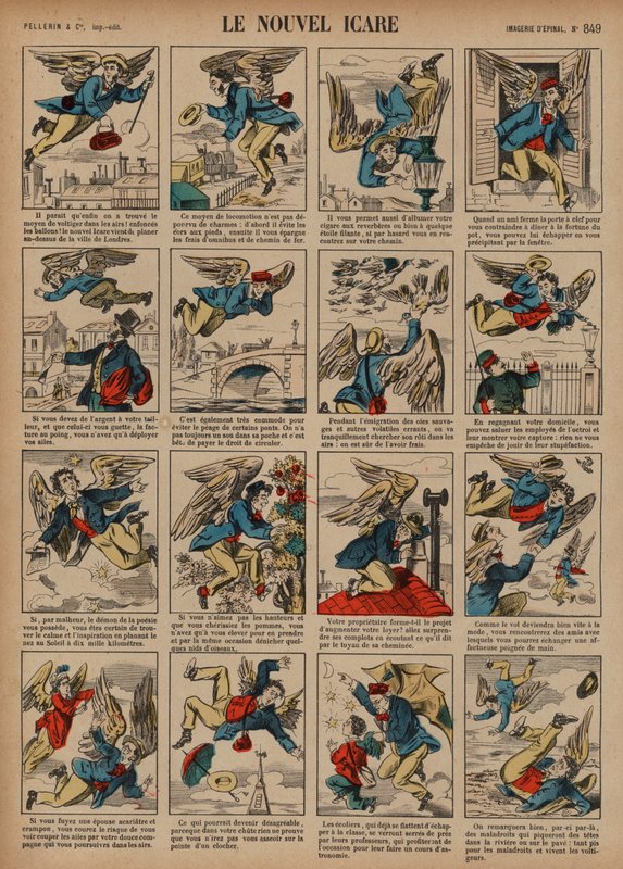 Den nye Icarus (farget gravering) av French School
