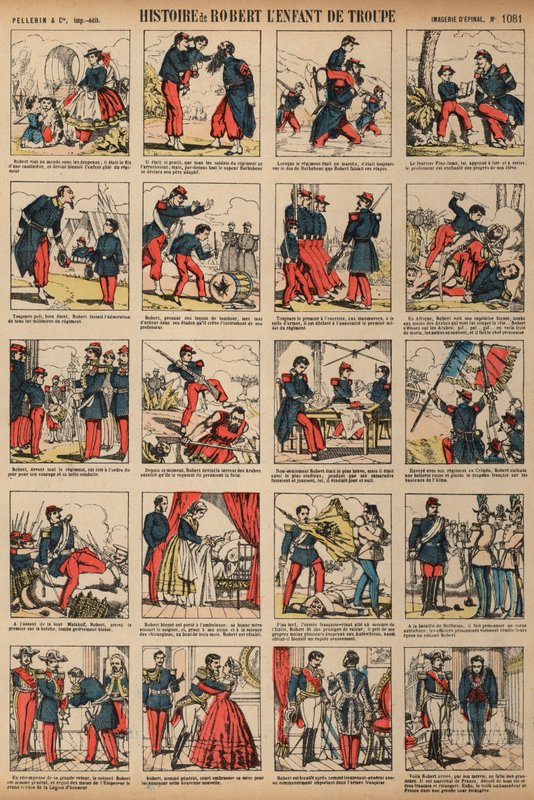 Historien om Robert, troppens barn (farget gravering) av French School