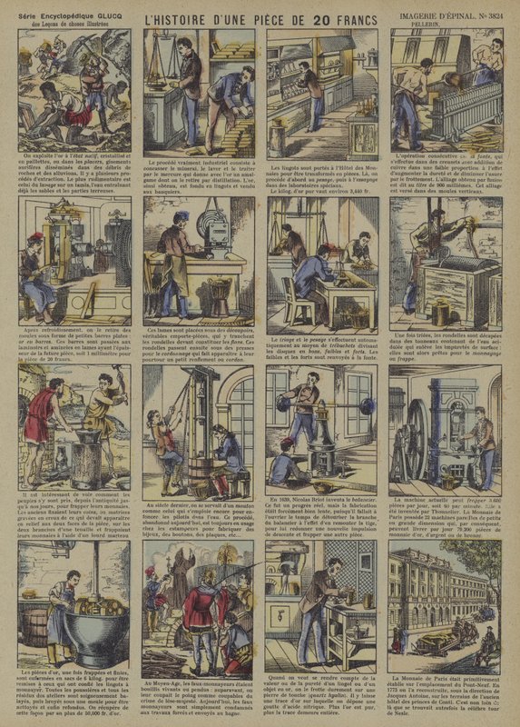 Historien om en 20 Franc-mynt (farge litho) av French School
