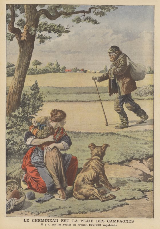 Omstreiferen er landsbygdens pest (farge litho) av French School