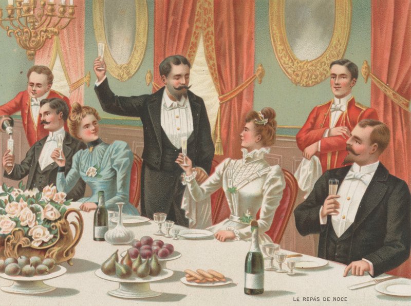 Bryllupsmiddagen (chromolitho) av French School