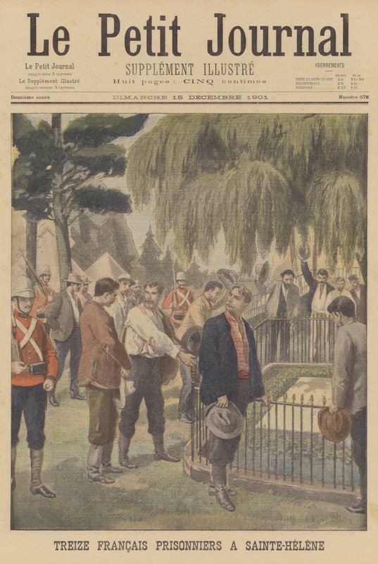 Tretten franske fanger på St Helena (farge litho) av French School