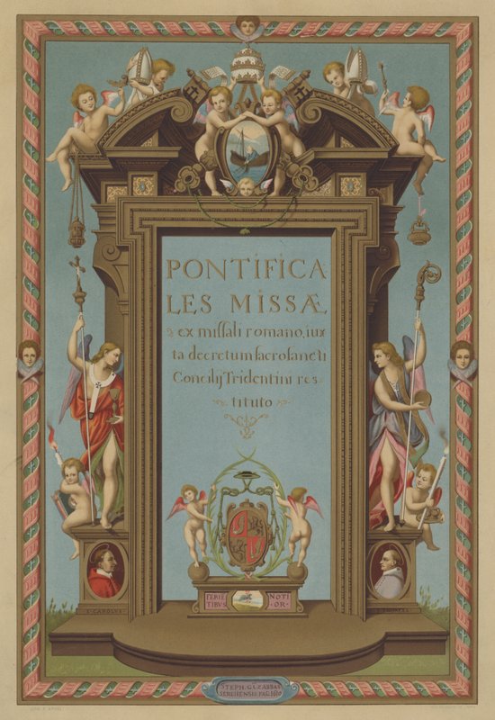 Tittelsiden til det pavelige messeboken (chromolitho) av French School