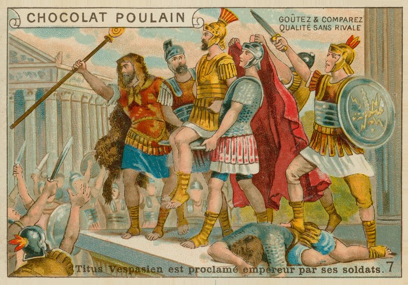 Titus blir utropt til keiser, Chocolat Poulain handelskort av French School