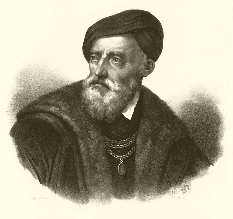 Tiziano Vecelli eller Tiziano Vecellio, kjent på engelsk som Titian, portrett (gravering) av French School