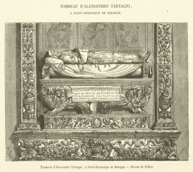 Graven til Alessandro Tartagni, i Saint-Dominique de Bologna (gravering) av French School
