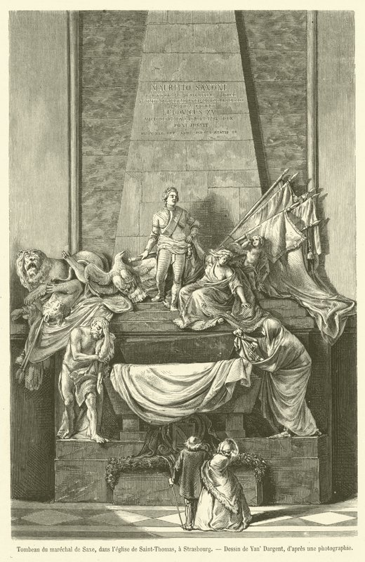 Graven til marskalken av Saxe, i Saint-Thomas-kirken, i Strasbourg (gravering) av French School