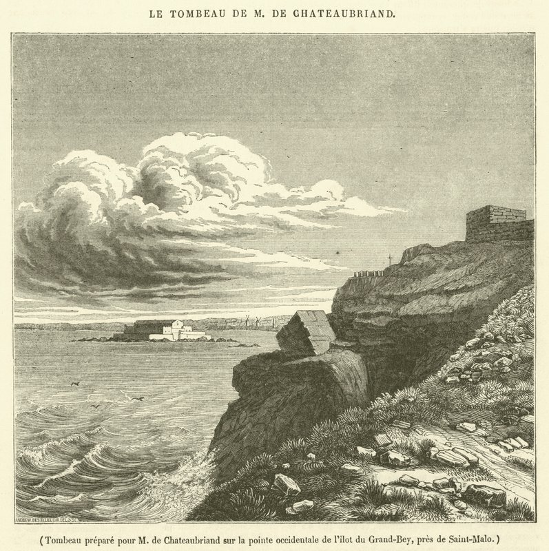 Grav forberedt for M de Chateaubriand på den vestlige spissen av øya Grand-Bey, nær Saint-Malo (gravering) av French School