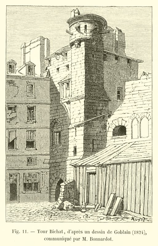 Tour Bichat, etter en tegning av Gobelin, 1824, formidlet av M Bonnardot av French School