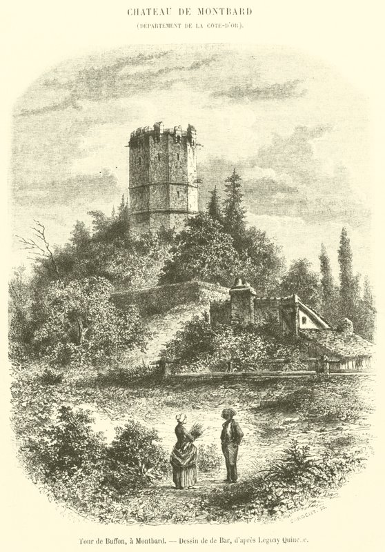 Buffon Tower, i Montbard (gravering) av French School