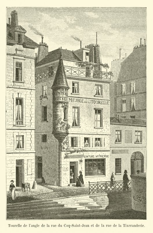 Turret på hjørnet av rue du Coq-Saint-Jean og rue de la Tixeranderie av French School