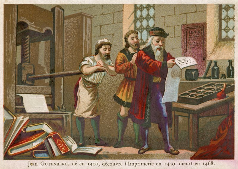 Fagkort som viser Johann Gutenberg av French School