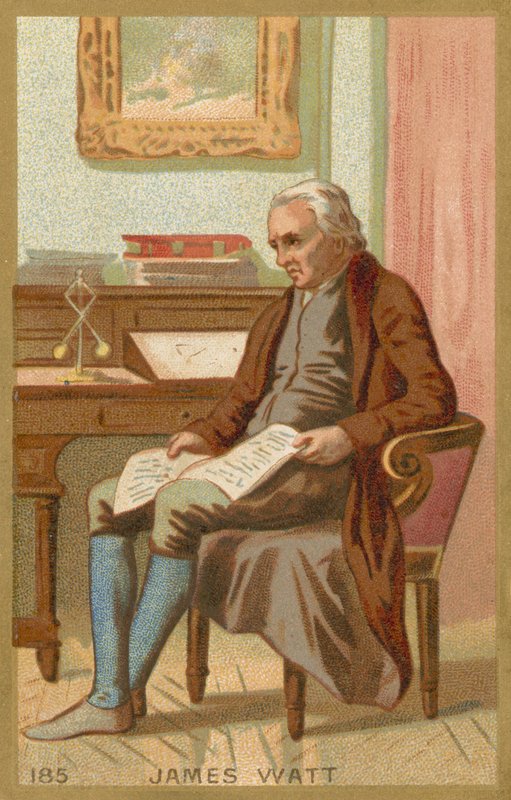 Byttekort som viser et portrett av James Watt av French School