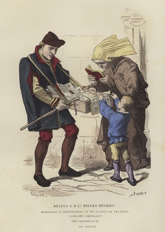 Omreisende bokselger, 1400-tallet av French School