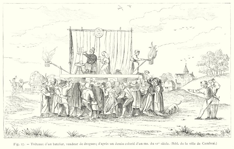 Bukker av en båtmann, narkotikaselger, etter en farget tegning av en ms fra 1400-tallet (gravering) av French School