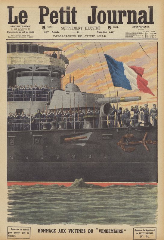 Hyllest til ofrene for forliset av den franske ubåten Vendemiaire (farge litho) av French School