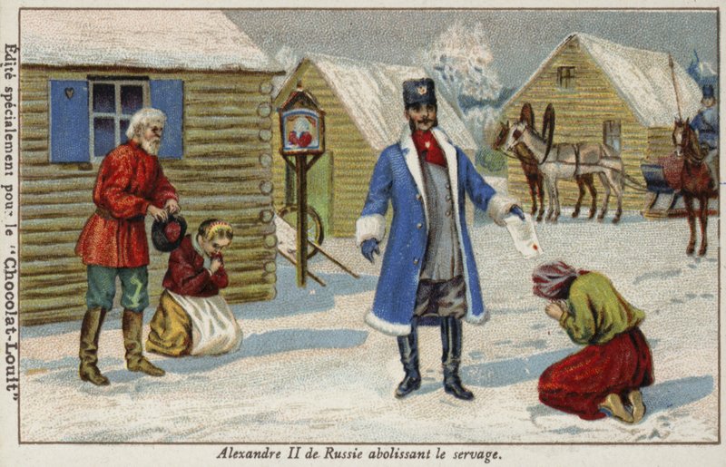 Tsar Alexander II av Russland avskaffer livegenskap av French School