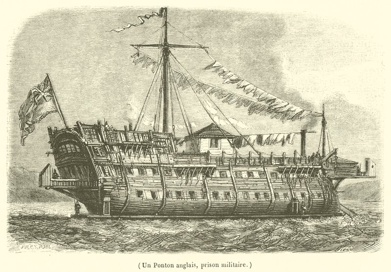 En engelsk ponton, militærfengsel (gravering) av French School