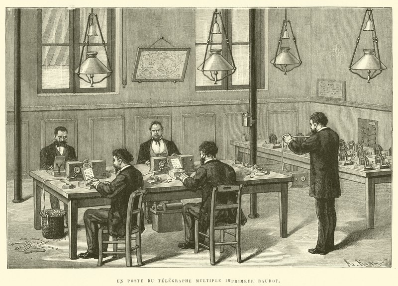 A Post of the Multiple Telegraph Printer Baudot (gravering) av French School