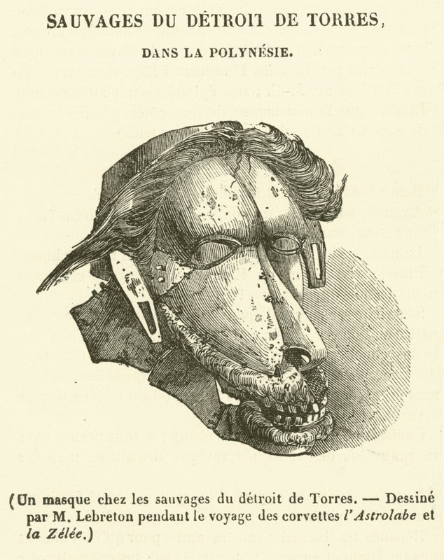 En maske blant villmennene i Torresstredet (gravering) av French School