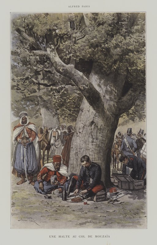 Et stopp ved Col de Mouzaia (farge litho) av French School