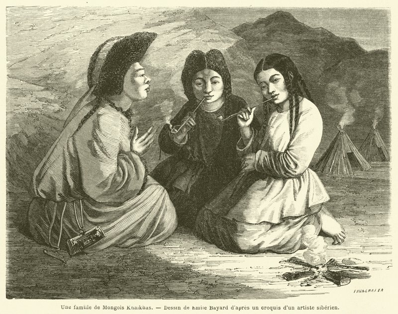 En familie av Khalkha Mongols (gravering) av French School