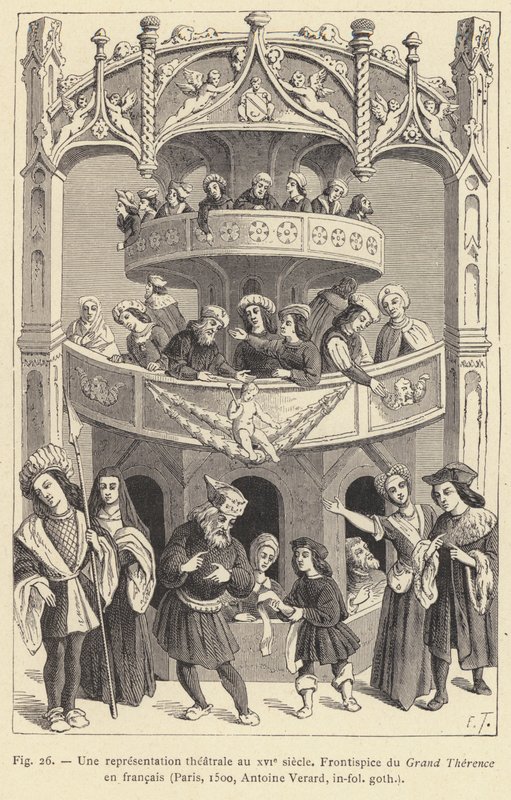 En teaterforestilling på 1500-tallet (gravering) av French School