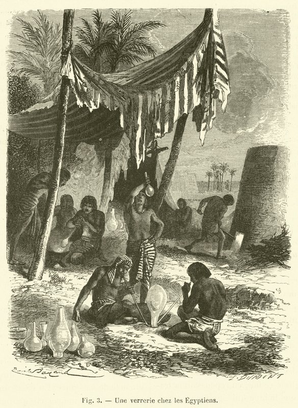 Glassvarer blant egypterne (gravering) av French School