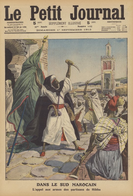 Opprør i Sør-Marokko (farge litho) av French School