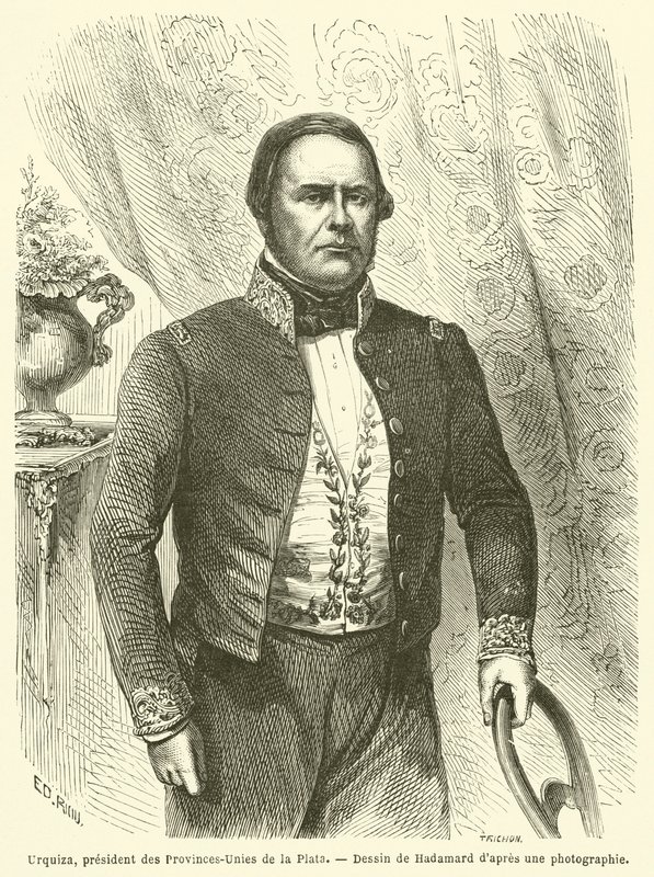 Urquiza, president for Provinces-Unies de la Plata (gravering) av French School