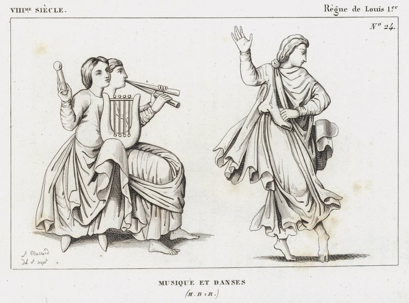 VIII Century, Reign of Louis I, Music and Dances (gravering) av French School