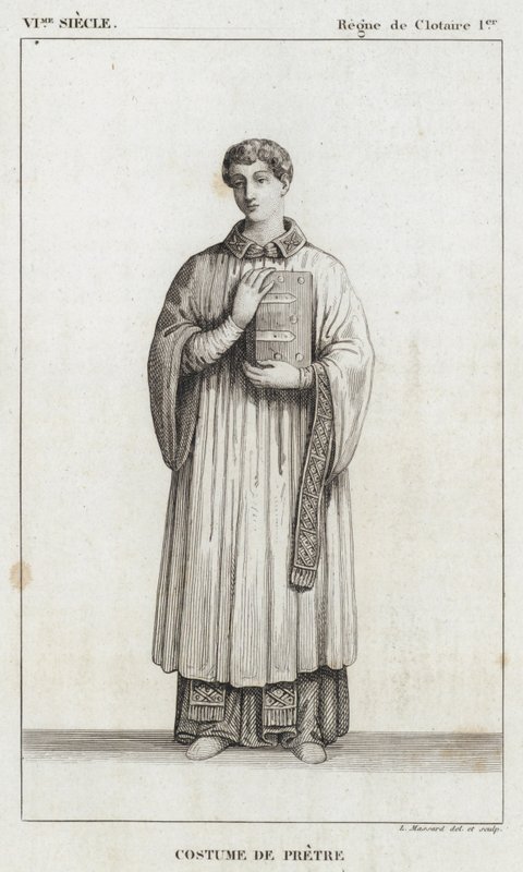 VI Century, Reign of Clotaire I, Prestens kostyme (gravering) av French School