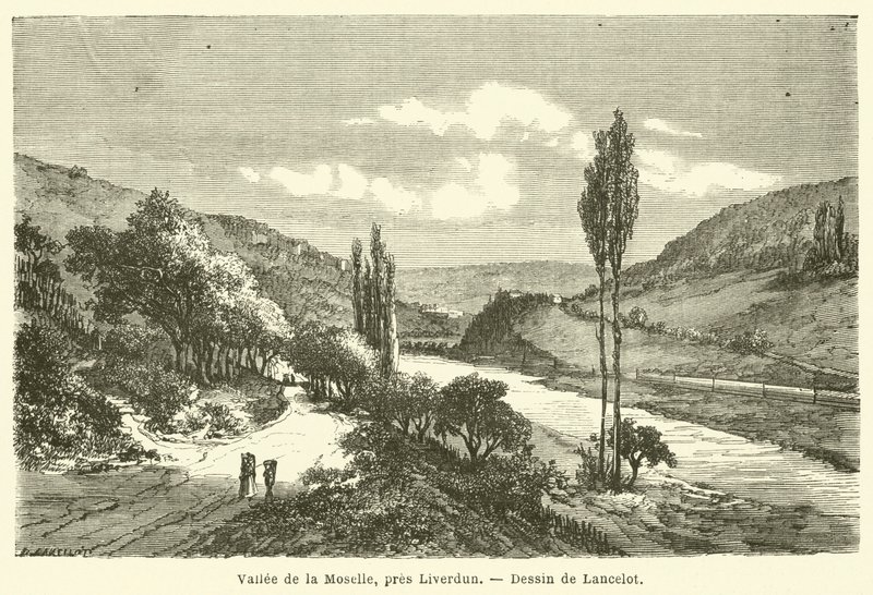 Moseldalen, nær Liverdun (gravering) av French School