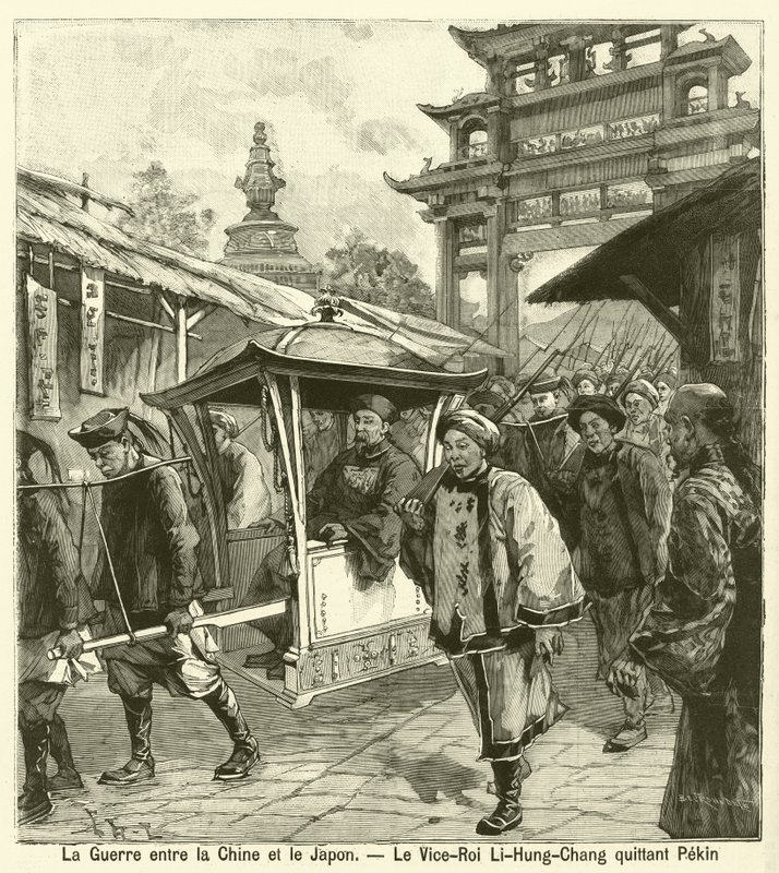 Visekonge Li Hongzhang forlot Beijing under den første kinesisk-japanske krigen (gravering) av French School