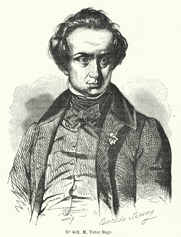 Victor Hugo , fransk romanforfatter og dramatiker (gravering) av French School