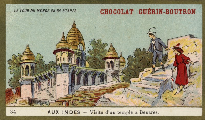 Besøk til et tempel i Benares, India (chromolitho) av French School