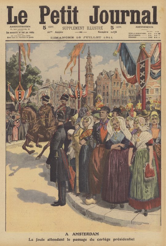 Besøk til Nederland av Frankrikes president (farge litho) av French School