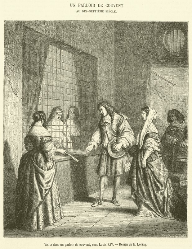 Besøk i en klosterstue under Louis XIV (gravering) av French School