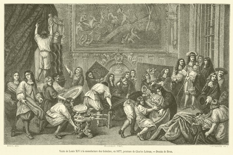 Besøk av Louis XIV til Manufacture des Gobelins, i 1677 (gravering) av French School