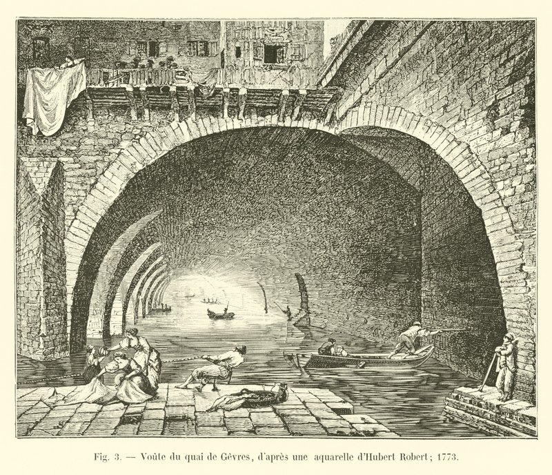 Vault of the Quai de Gesvres, etter en akvarell av Hubert Robert; 1773 av French School