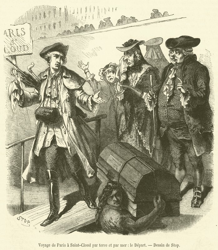 Reise fra Paris til Saint-Cloud til lands og til sjøs, Le Depart (gravering) av French School