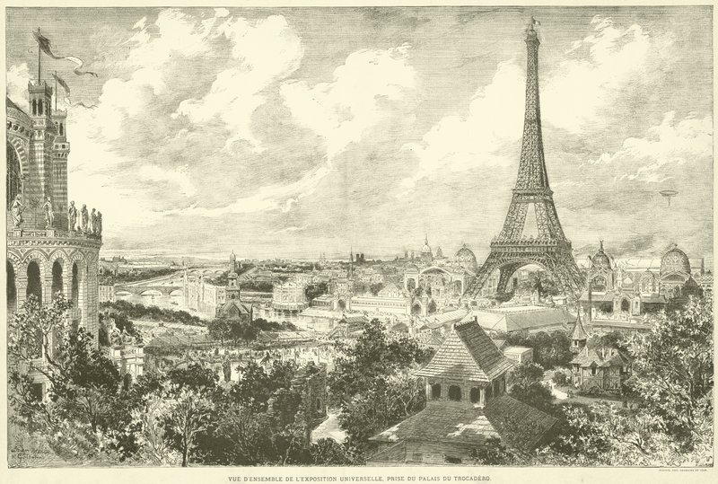 Samlet utsikt over verdensutstillingen, tatt fra Trocadero-palasset (gravering) av French School