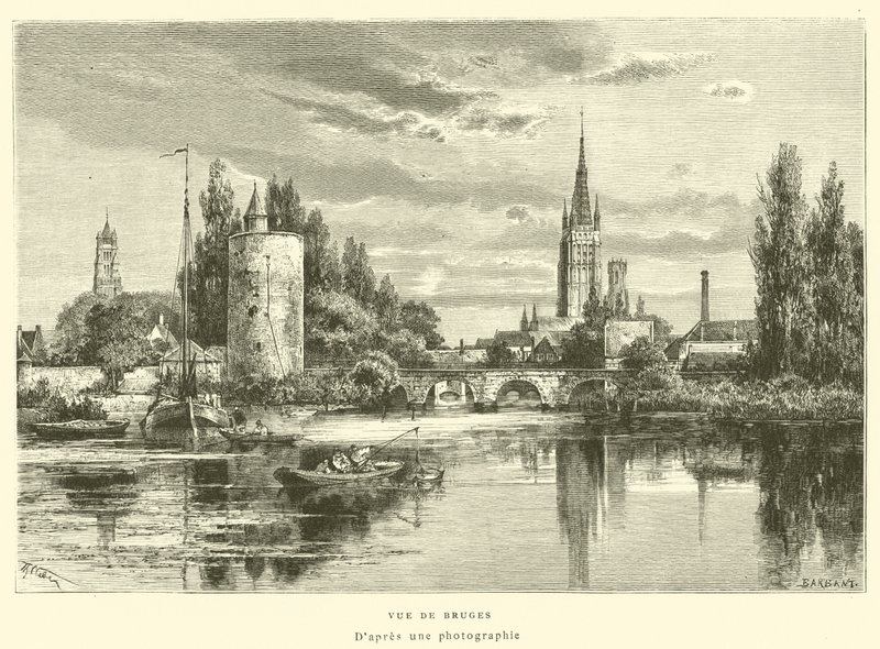 Utsikt over Brugge (gravering) av French School