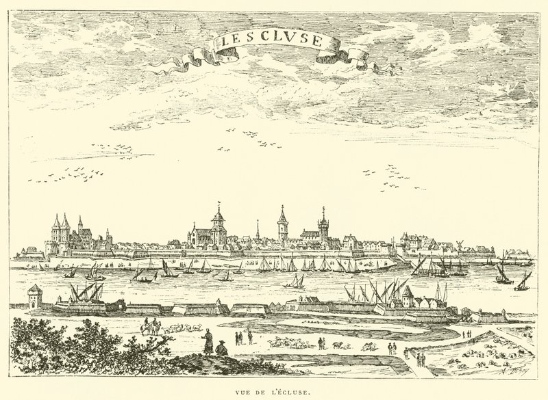 Utsikt over låsen (gravering) av French School