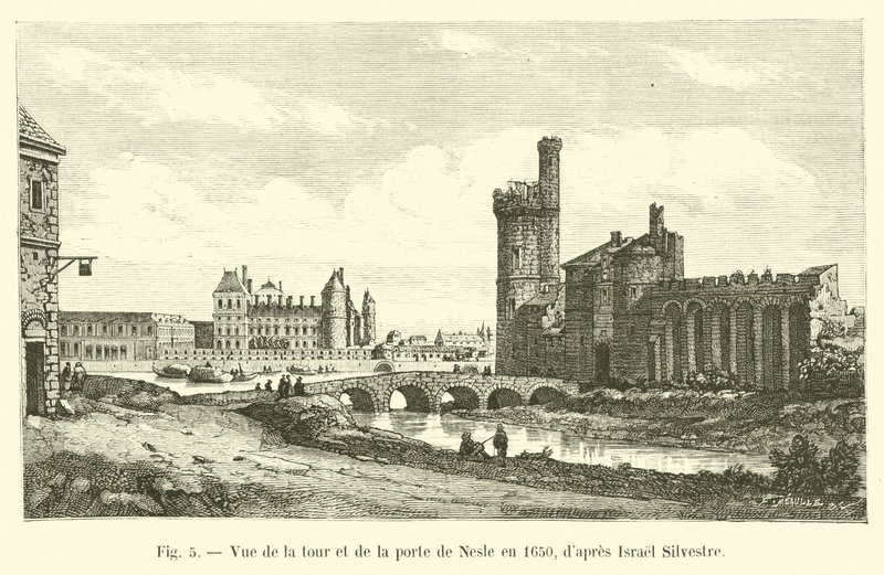 Utsikt over Nesle-tårnet og porten i 1650, etter Israel Silvestre av French School