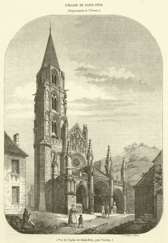 Utsikt over kirken Saint-Pere, nær Vezelay (gravering) av French School