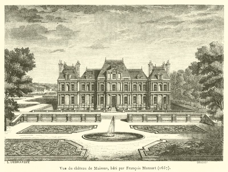 Utsikt over Chateau de Maisons, bygget av Francois Mansart av French School